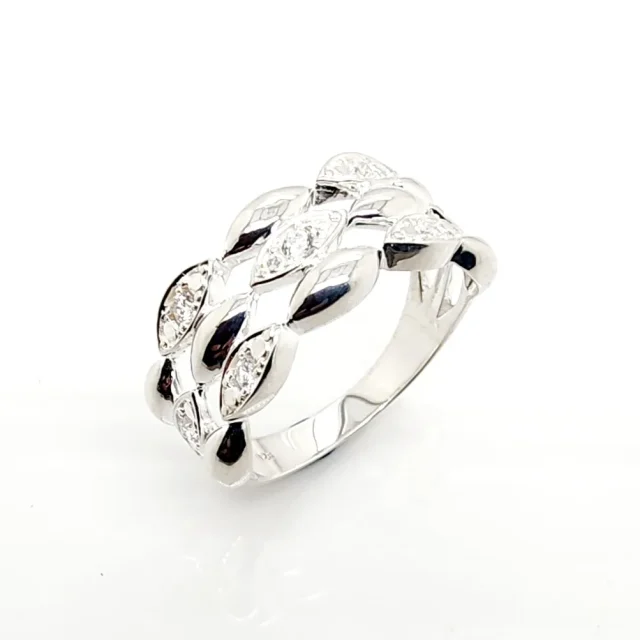 Sterling Silver Ladies Triple Row Cubic Zirconia Setting Dress Ring
