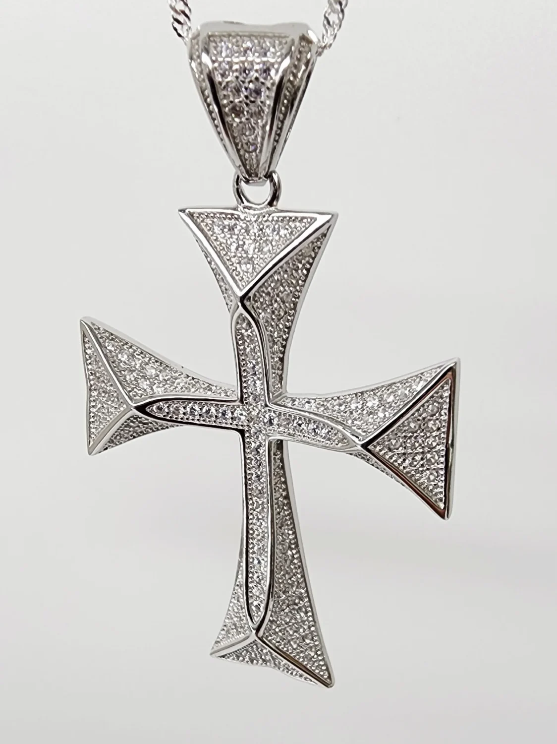 Sterling Silver Large Full Cubic Zirconia Set Cross Pendant - P00942