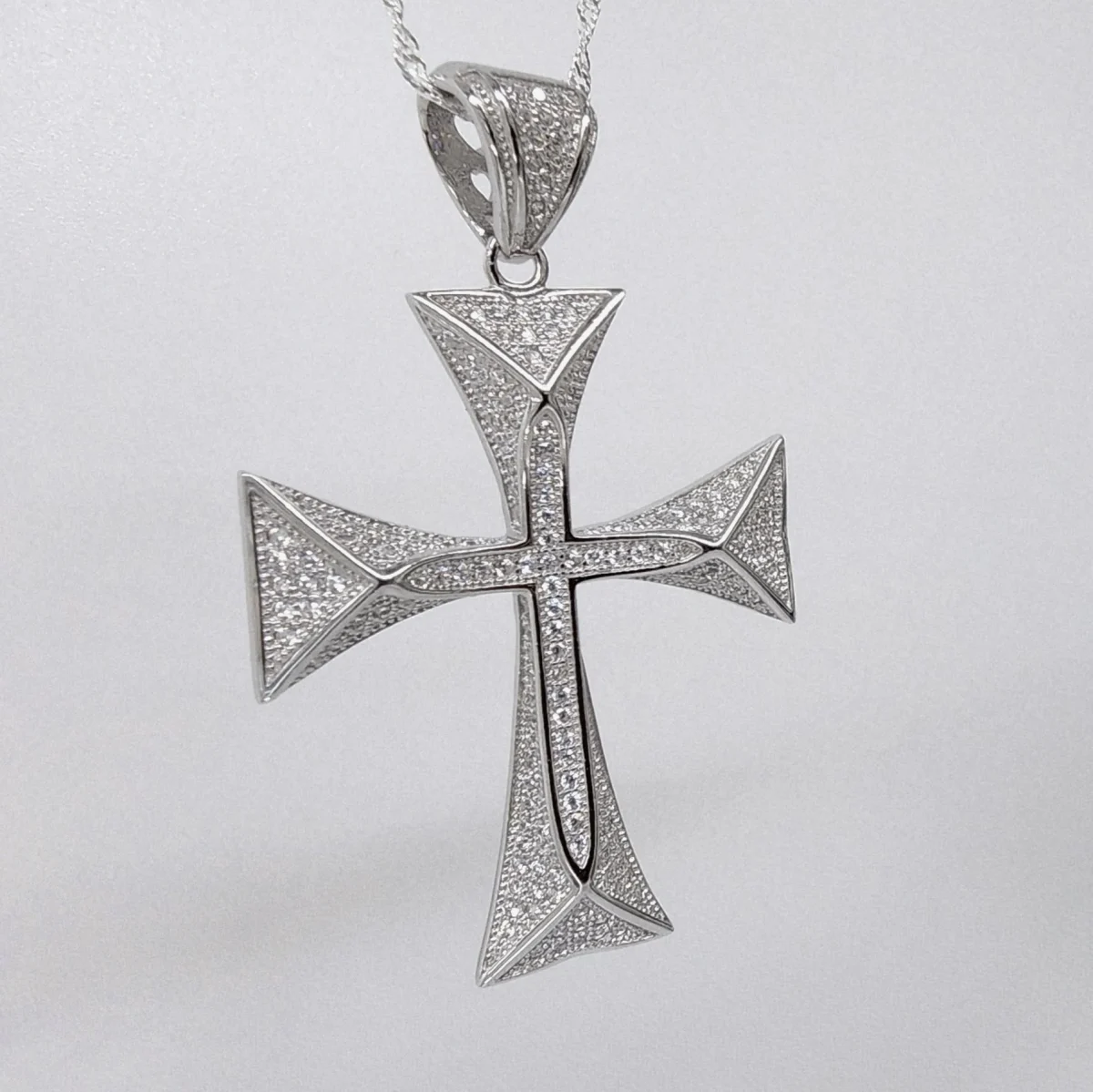 Sterling Silver Large Full Cubic Zirconia Set Cross Pendant - P00942