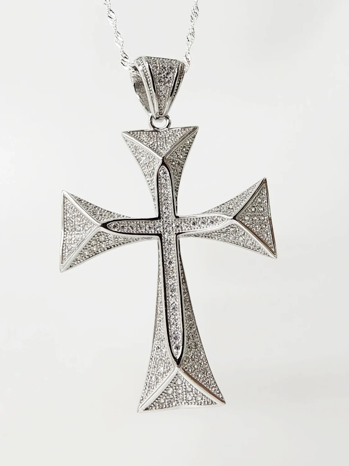 Sterling Silver Large Full Cubic Zirconia Set Cross Pendant - P00942