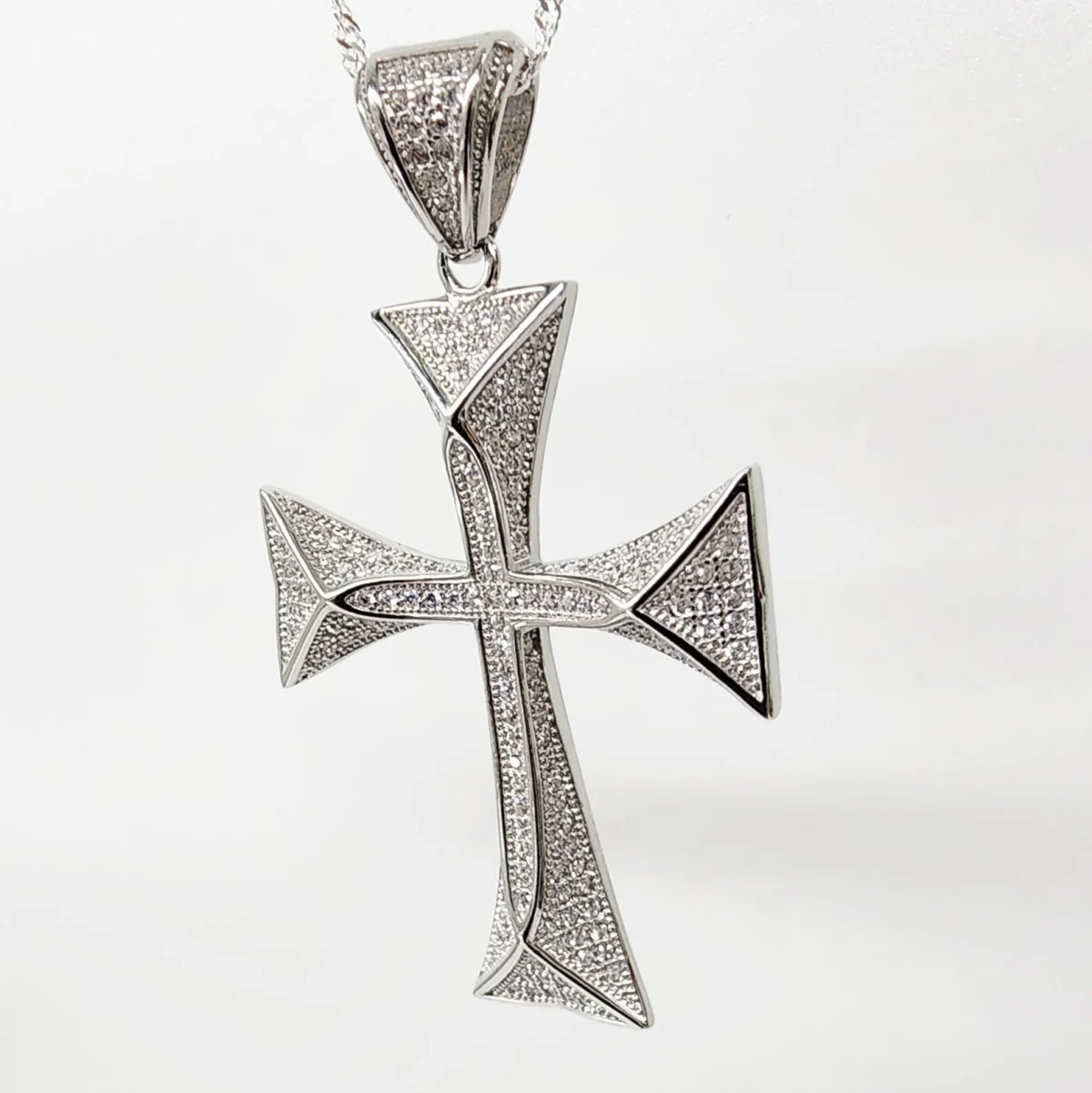Sterling Silver Large Full Cubic Zirconia Set Cross Pendant - P00942