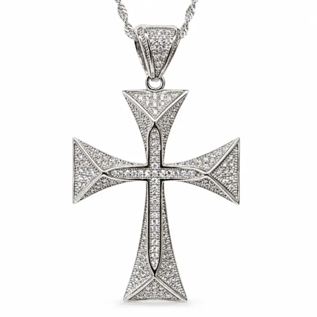 Sterling Silver Large Full Cubic Zirconia Set Cross Pendant - P00942