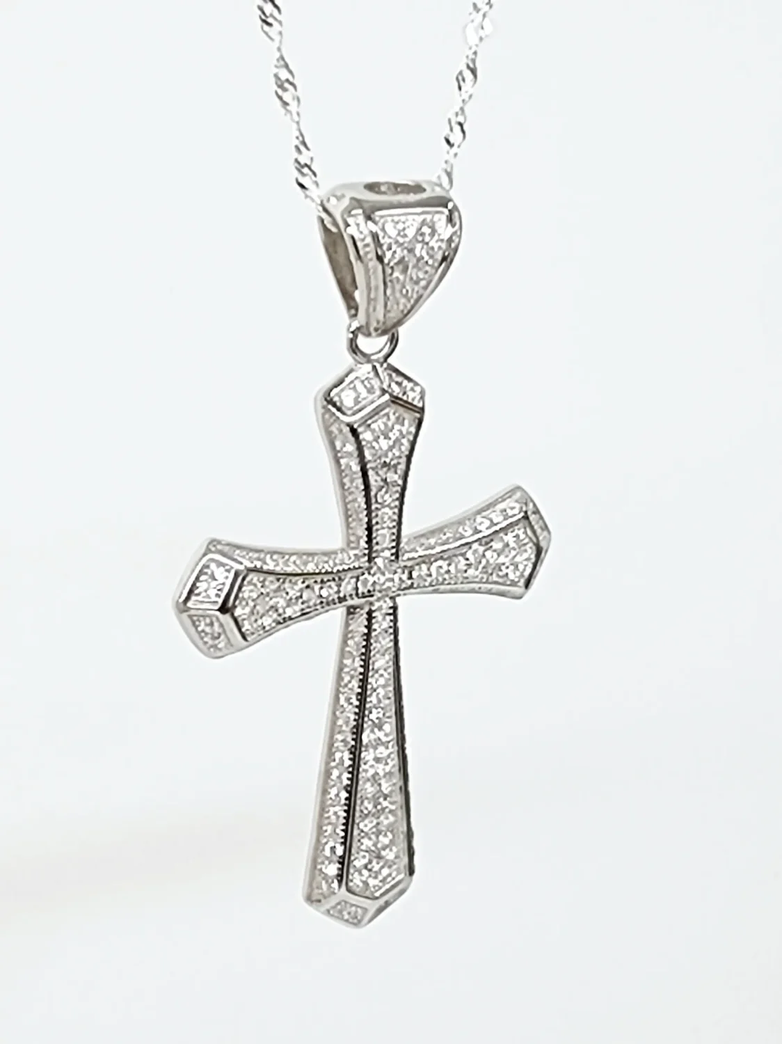Sterling Silver Large Full Cubic Zirconia Set Cross Pendant - P00943