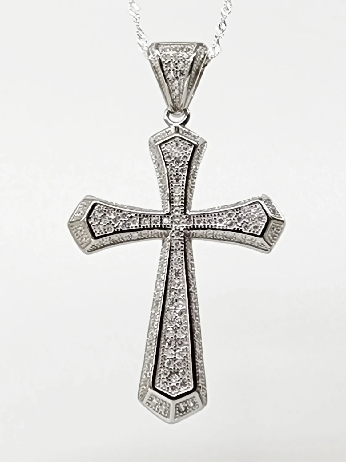 Sterling Silver Large Full Cubic Zirconia Set Cross Pendant - P00943