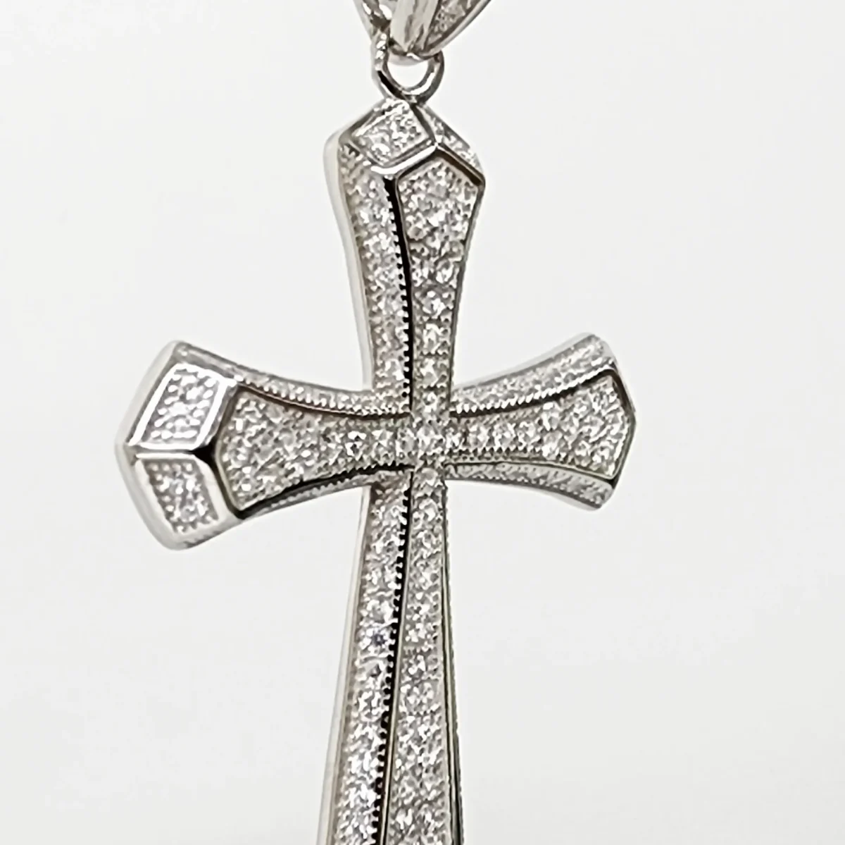 Sterling Silver Large Full Cubic Zirconia Set Cross Pendant - P00943