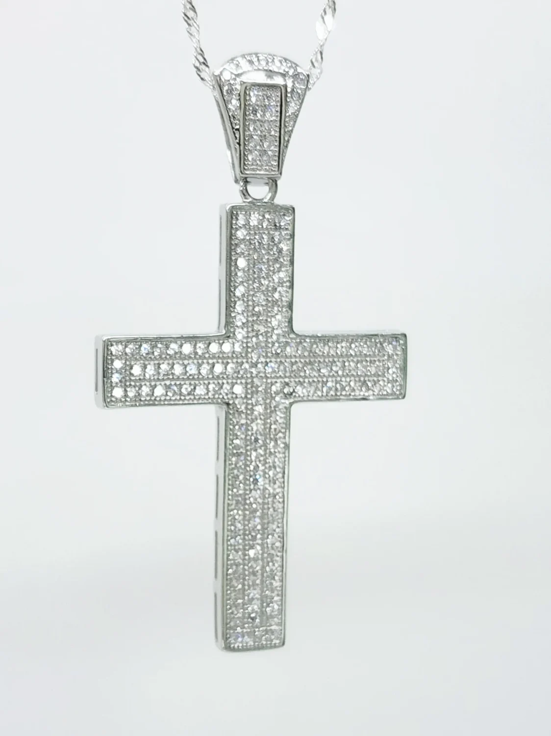 Sterling Silver Large Full Cubic Zirconia Set Cross Pendant - P00963