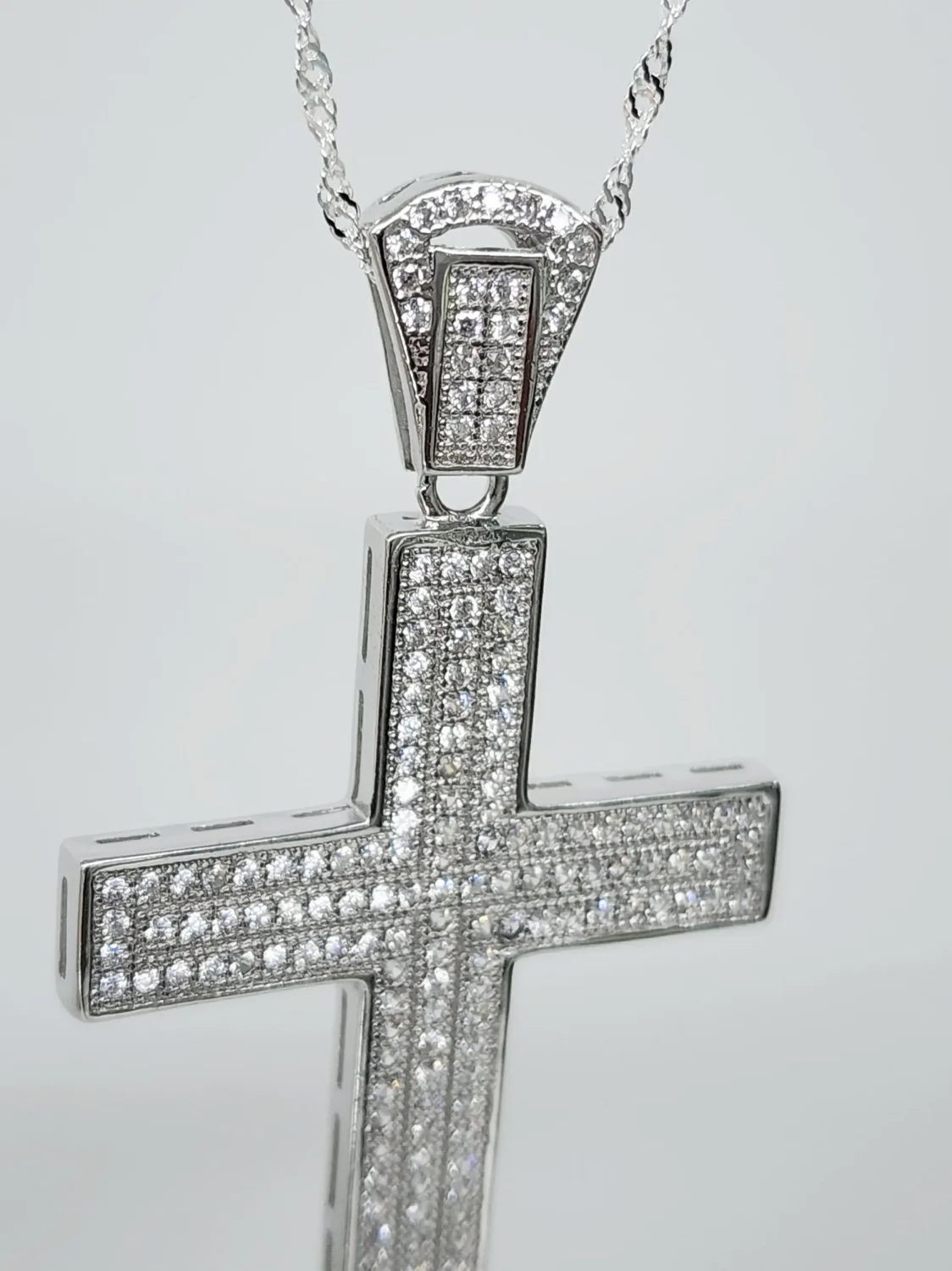 Sterling Silver Large Full Cubic Zirconia Set Cross Pendant - P00963