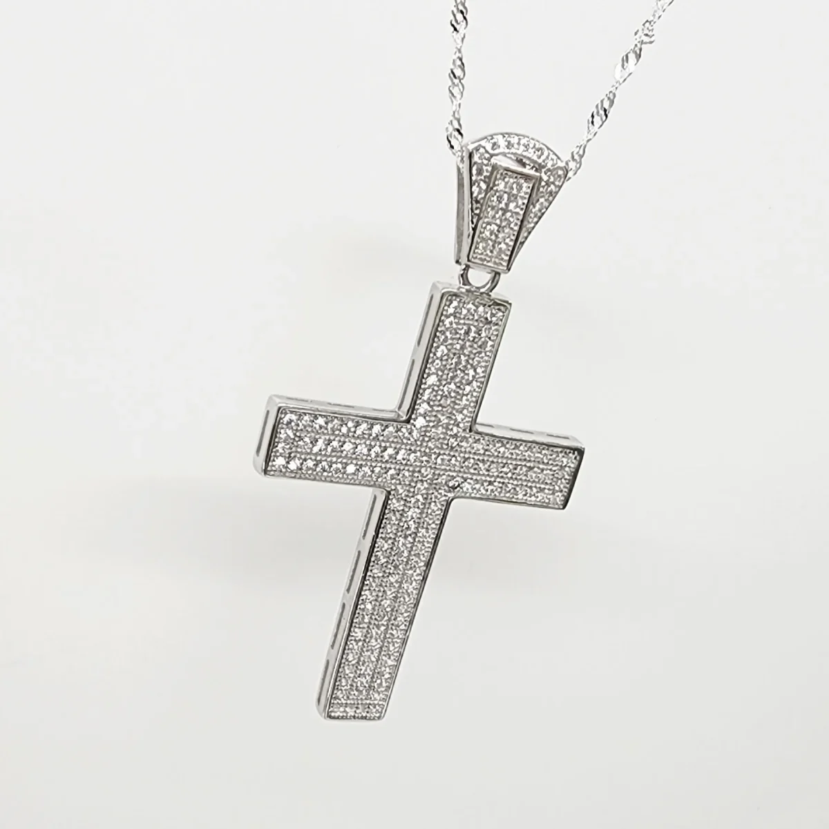 Sterling Silver Large Full Cubic Zirconia Set Cross Pendant - P00963