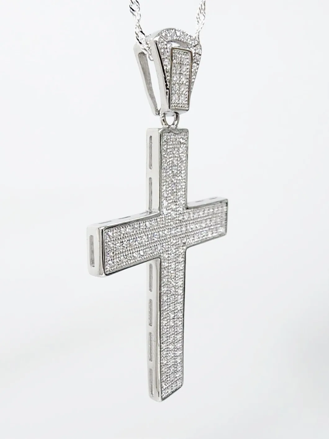 Sterling Silver Large Full Cubic Zirconia Set Cross Pendant - P00963