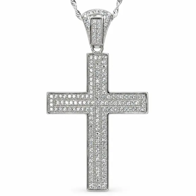 Sterling Silver Large Full Cubic Zirconia Set Cross Pendant - P00963