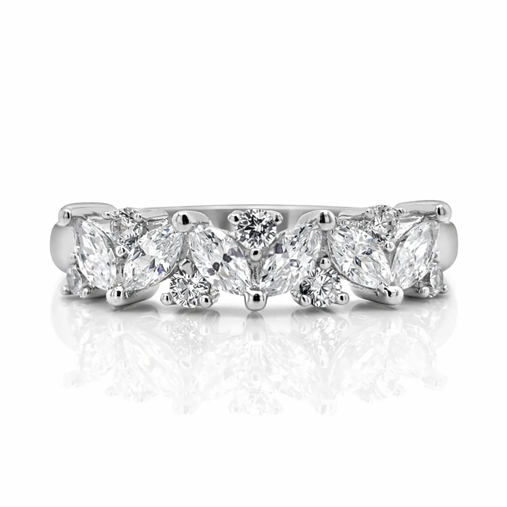 Sterling Silver Marquise & Round Cut Cubic Zirconia Ring – Elegant Multi Stone CZ Band - PT1820