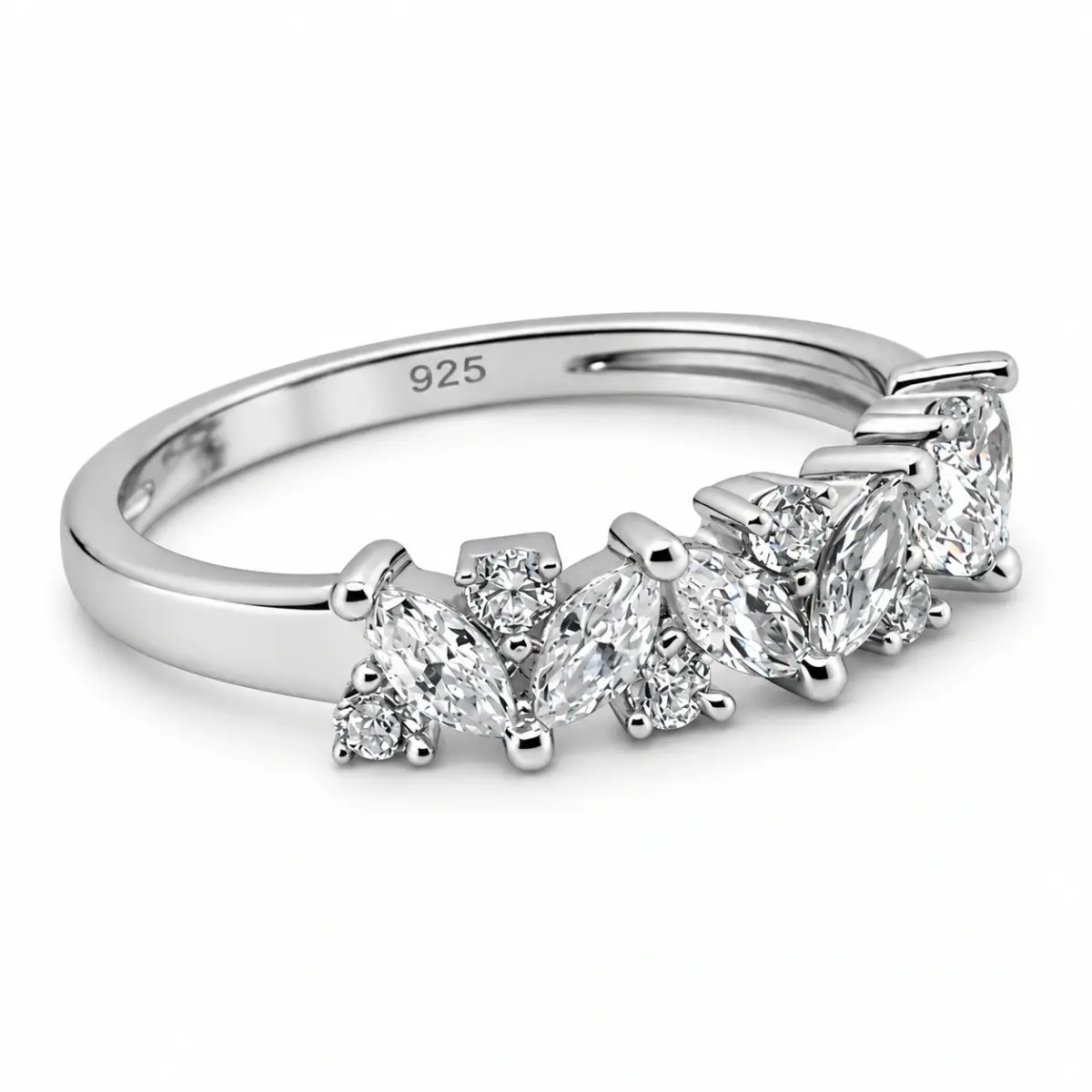 Sterling Silver Marquise & Round Cut Cubic Zirconia Ring – Elegant Multi Stone CZ Band - PT1820