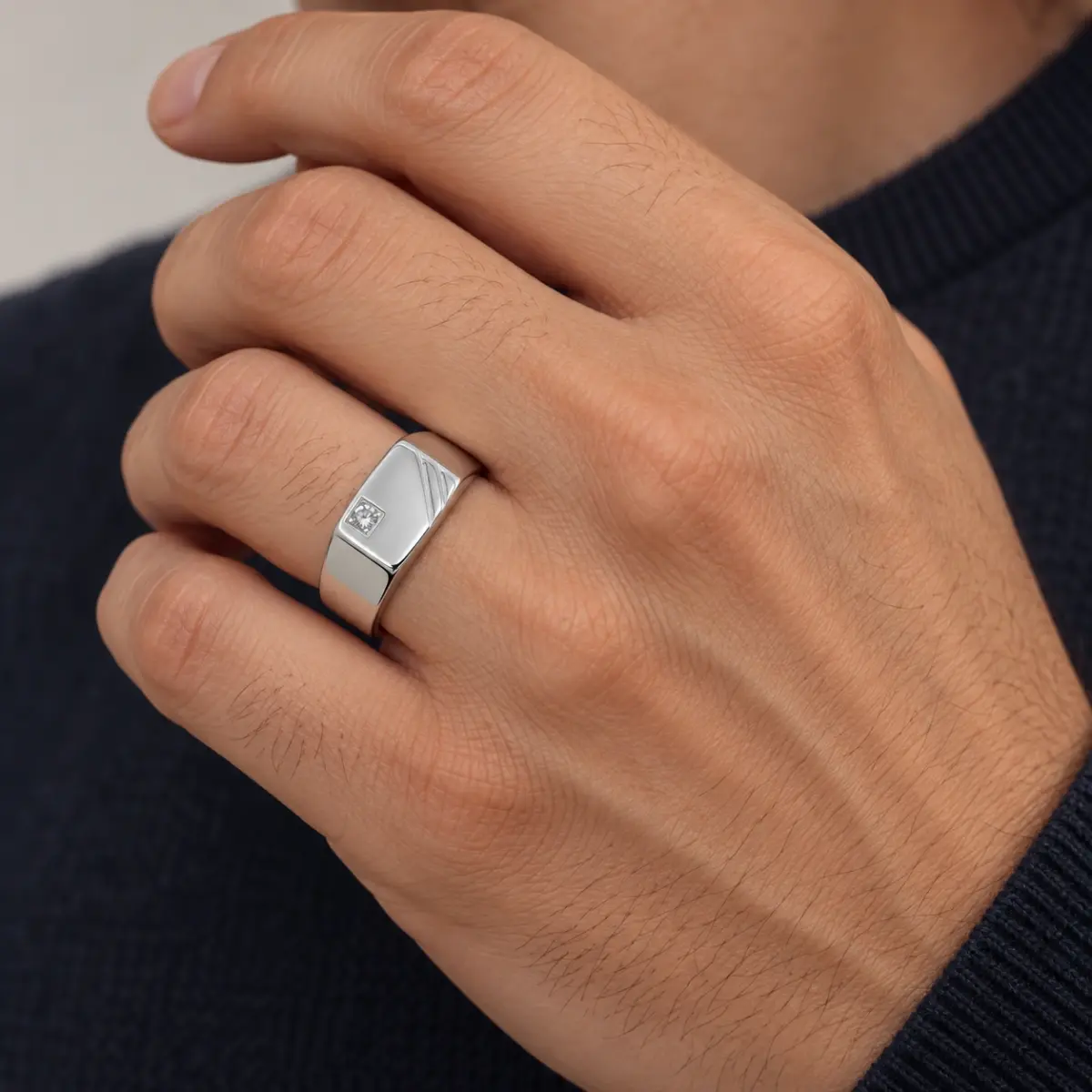 Sterling Silver Men's Cubic Zirconia Ring - SSD8180