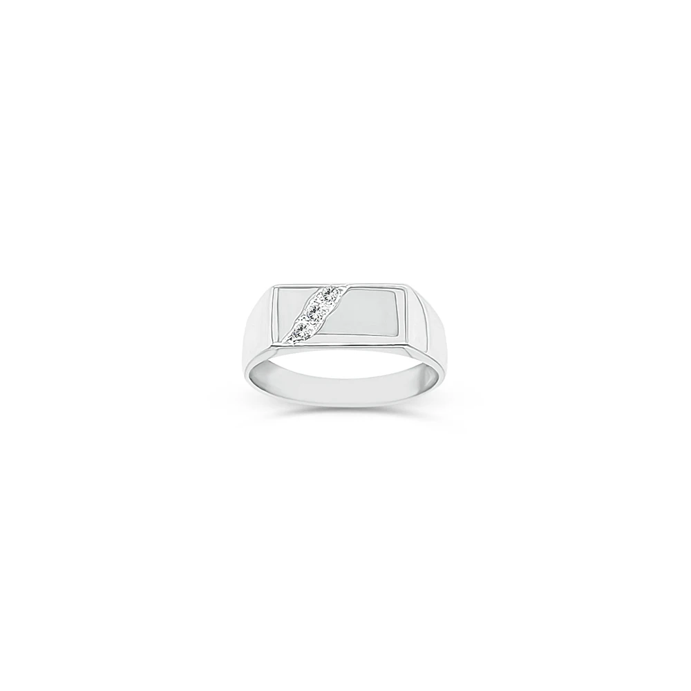 Sterling Silver Men's Cubic Zirconia Signet Ring - D6413