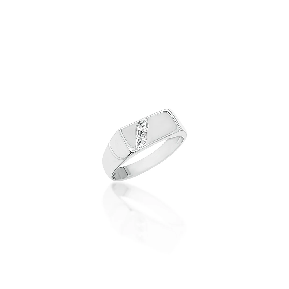 Sterling Silver Men's Cubic Zirconia Signet Ring - D6413