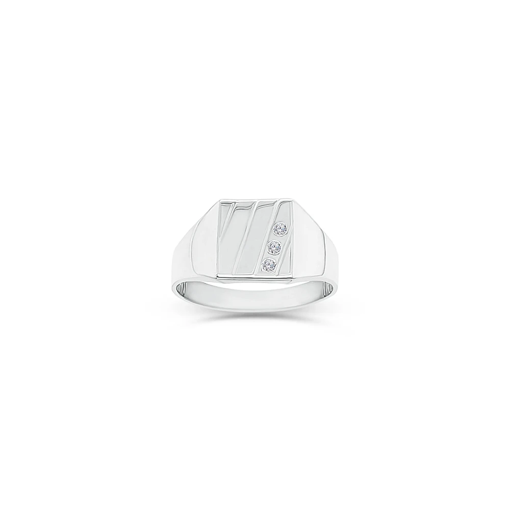 Sterling Silver Men's Cubic Zirconia Square Signet Ring - D858