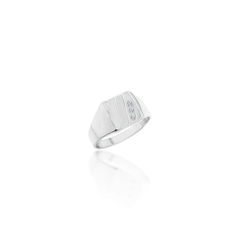 Sterling Silver Men's Cubic Zirconia Square Signet Ring - D858