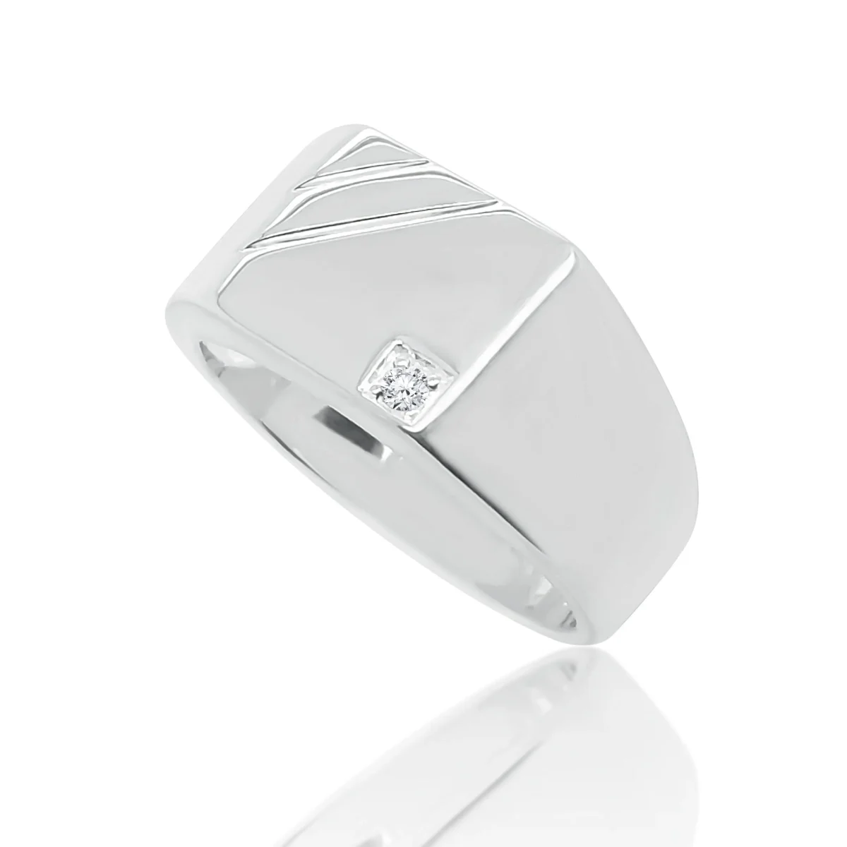 Sterling Silver Men's Cubic Zirconia Square Signet Ring - SSD7802