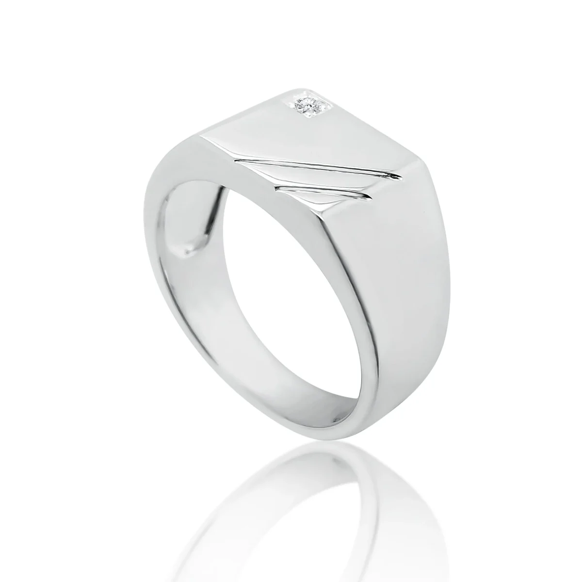 Sterling Silver Men's Cubic Zirconia Square Signet Ring - SSD7802