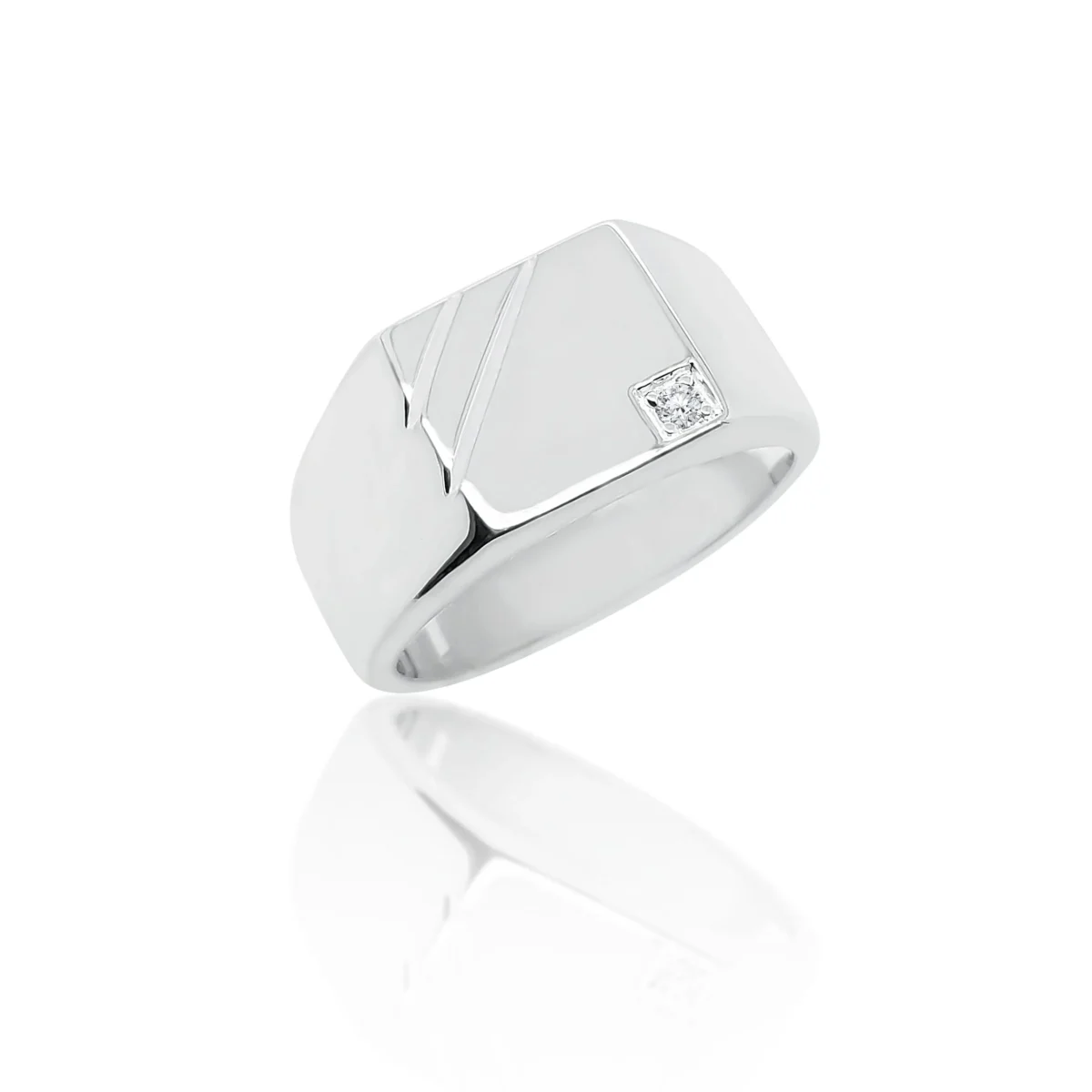 Sterling Silver Men's Cubic Zirconia Square Signet Ring - SSD7802