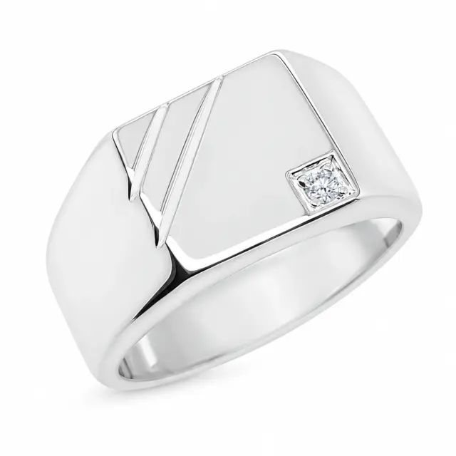 Sterling Silver Men's Cubic Zirconia Square Signet Ring - SSD7802