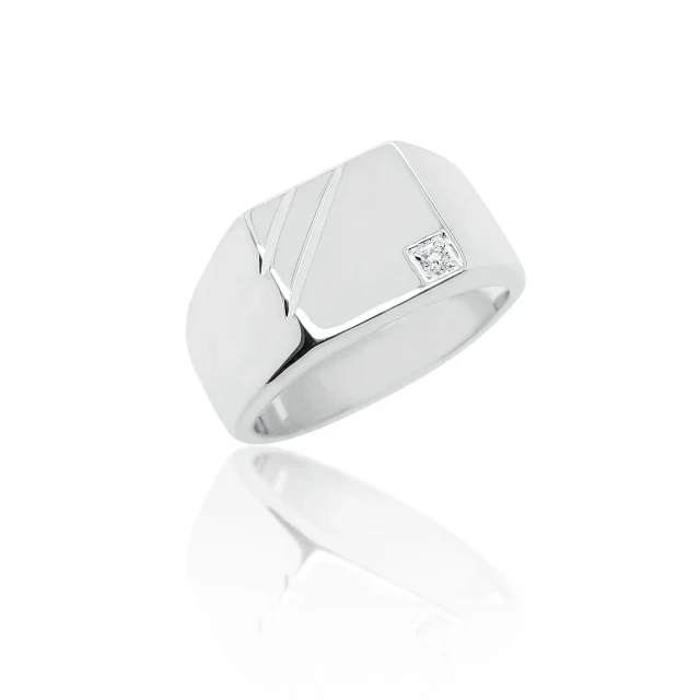 Sterling Silver Men's Cubic Zirconia Square Signet Ring - SSD7802
