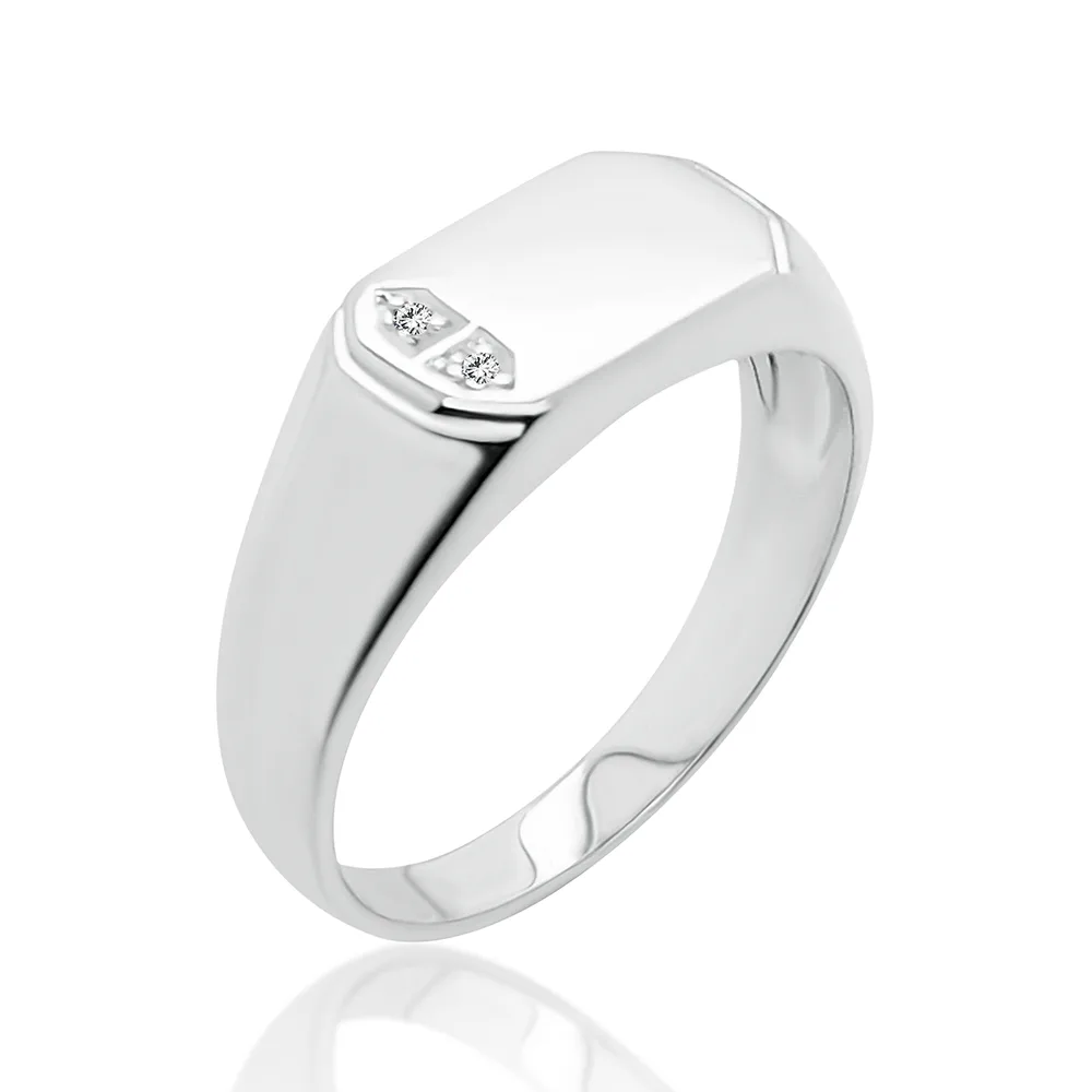 Sterling Silver Mens Wedding / Signet Ring with Cubic Zirconia Setting SKU-D3175 - S/S
