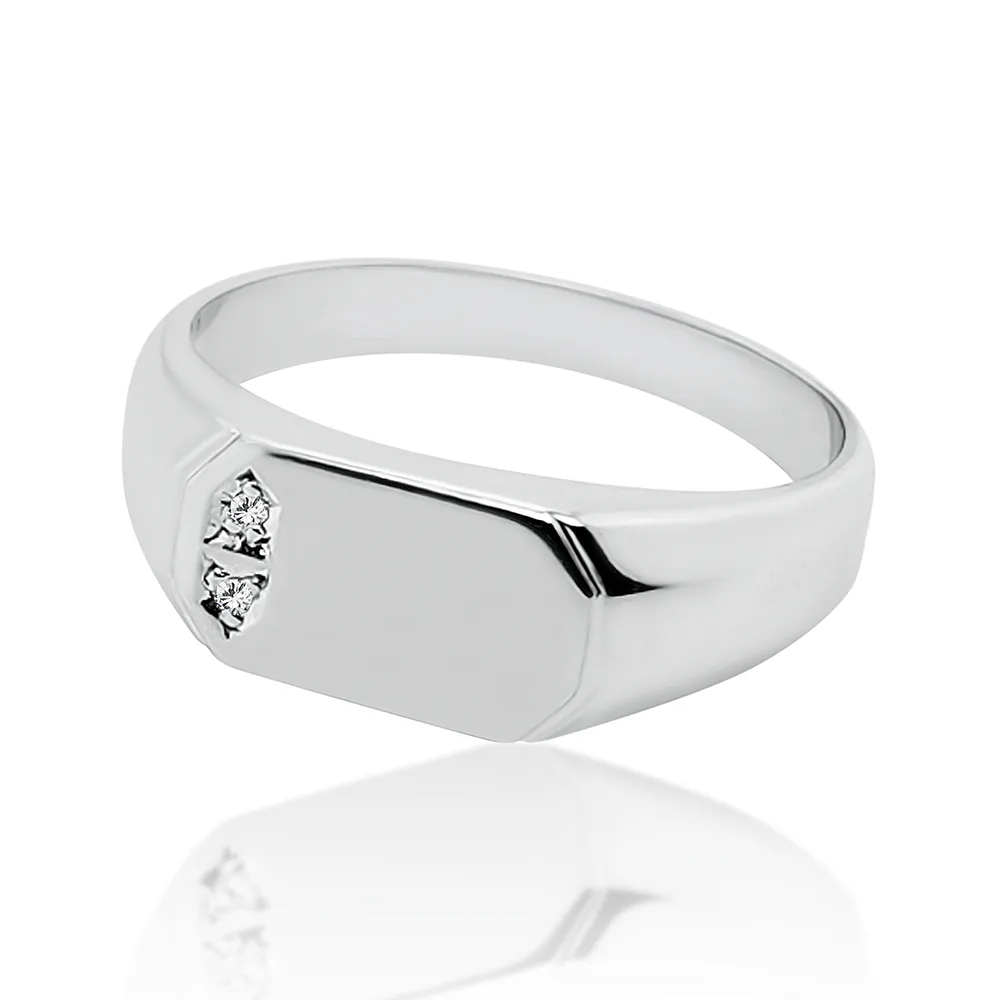 Sterling Silver Mens Wedding / Signet Ring with Cubic Zirconia Setting SKU-D3175 - S/S