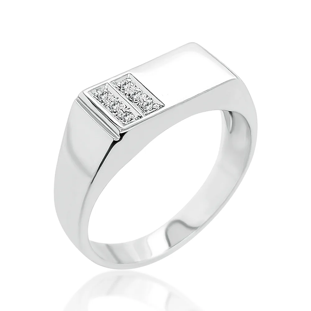 Sterling Silver Mens Wedding / Signet Ring with Cubic Zirconia Setting SKU D5360- S/S