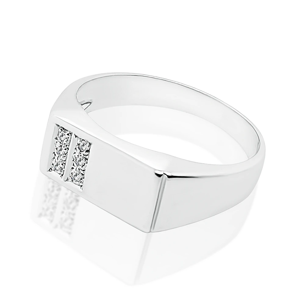 Sterling Silver Mens Wedding / Signet Ring with Cubic Zirconia Setting SKU D5360- S/S