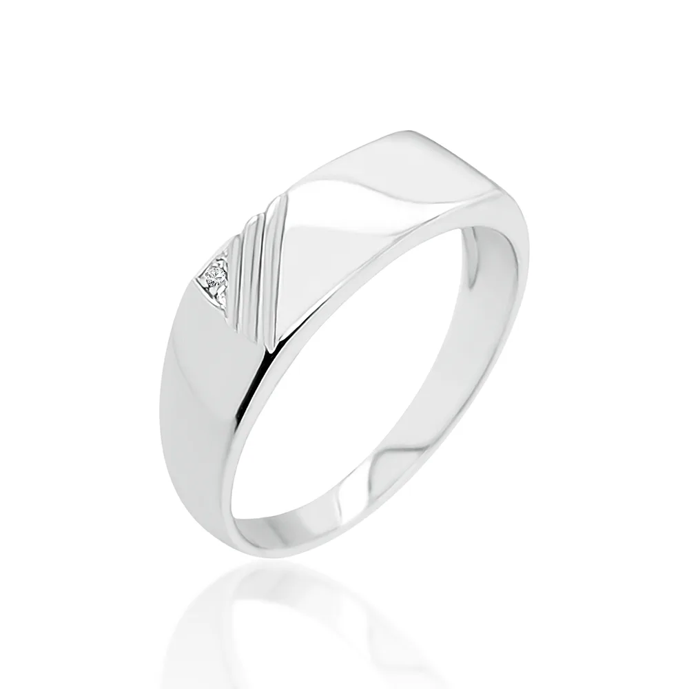 Sterling Silver Mens Wedding / Signet Ring with Cubic Zirconia Setting SKU-D6598 -S/S