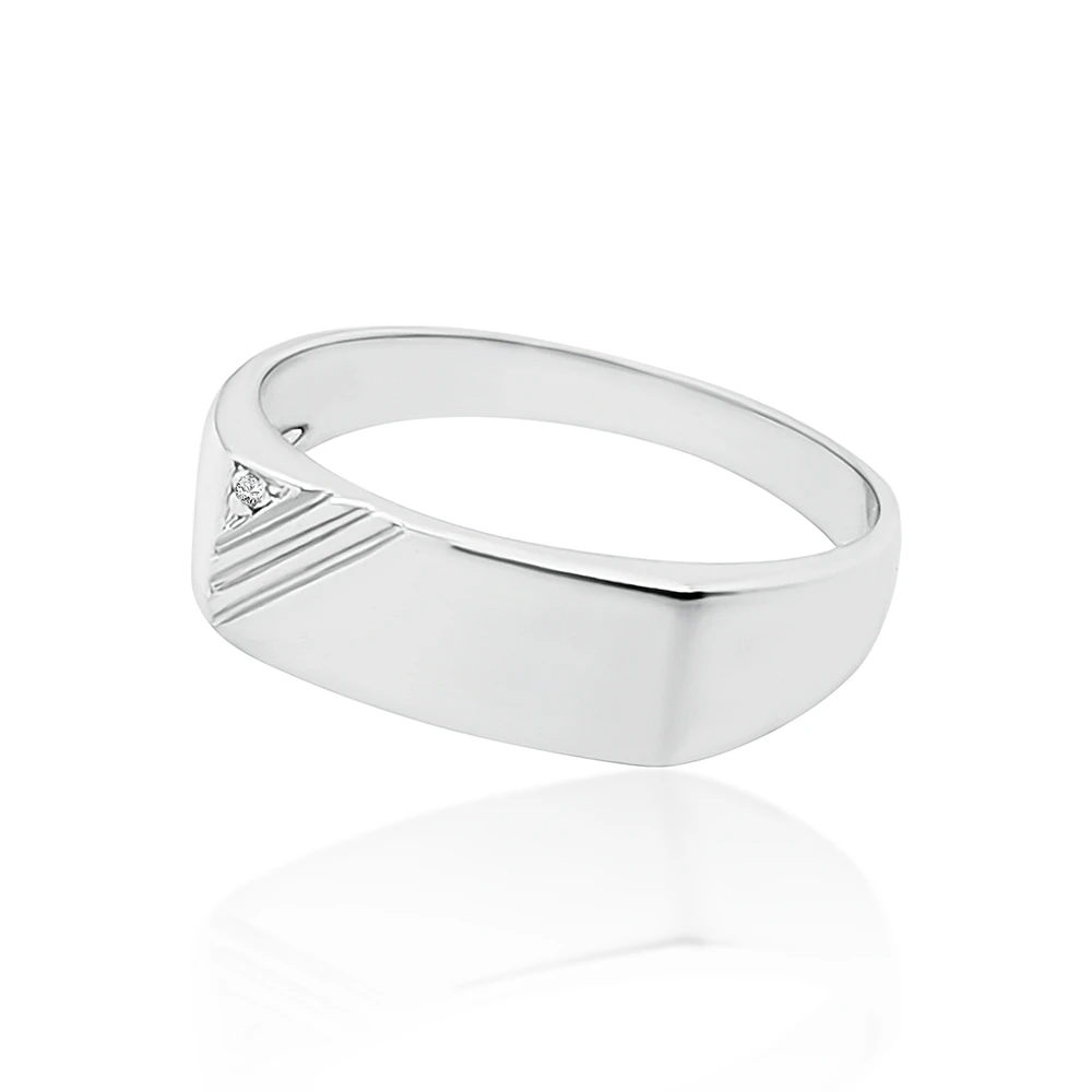 Sterling Silver Mens Wedding / Signet Ring with Cubic Zirconia Setting SKU-D6598 -S/S