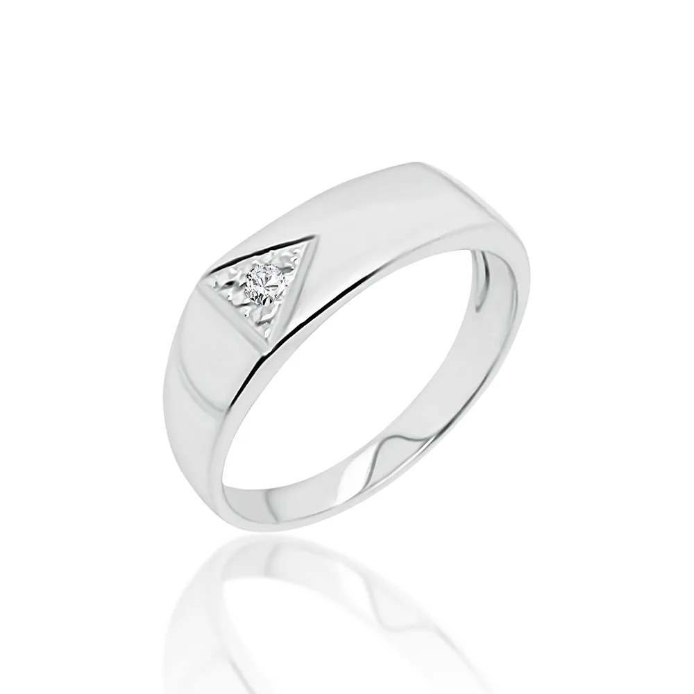 Sterling Silver Mens Wedding / Signet Ring with Cubic Zirconia Setting SKU-D6600 - S/S