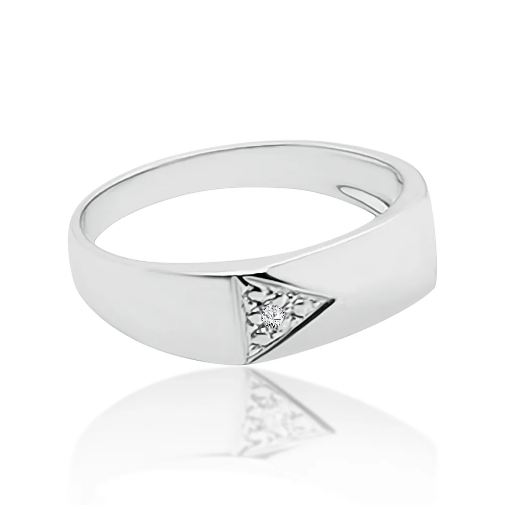Sterling Silver Mens Wedding / Signet Ring with Cubic Zirconia Setting SKU-D6600 - S/S