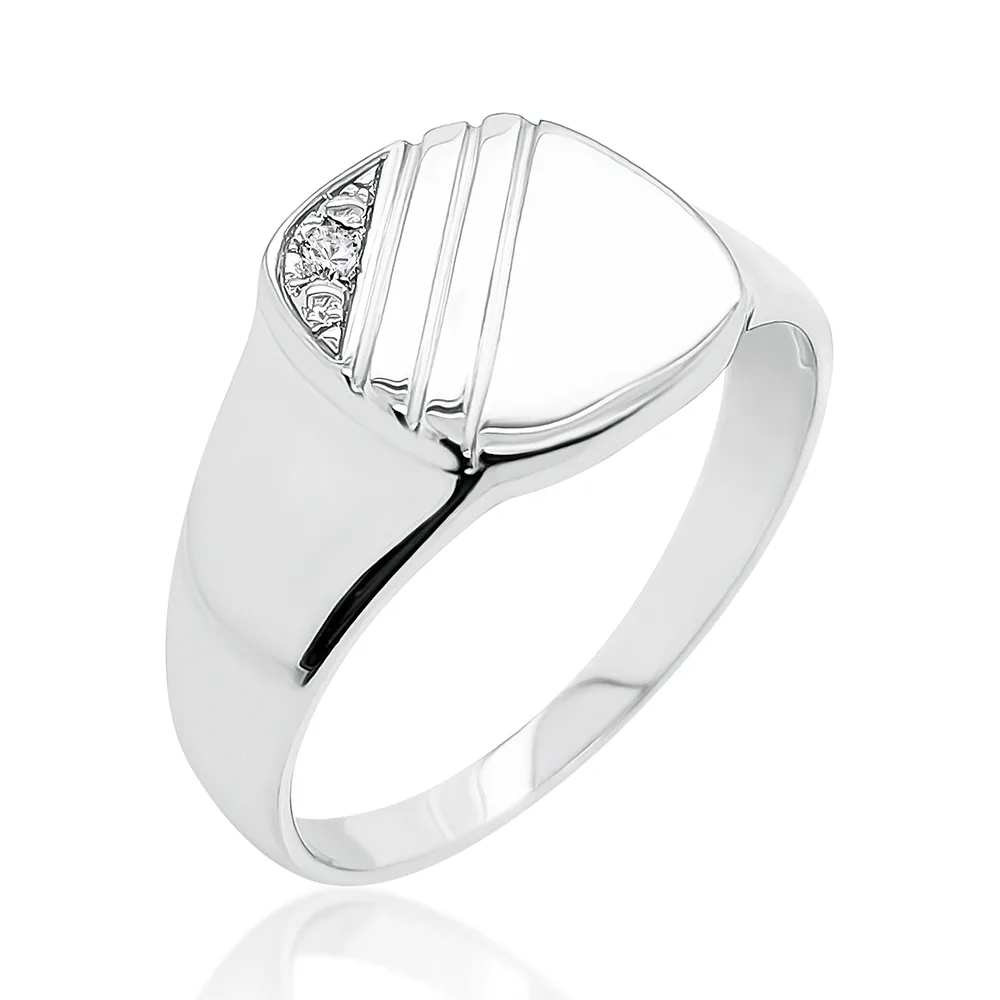 Sterling Silver Mens Wedding / Signet Ring with Cubic Zirconia Setting SKU-D6631 S/S