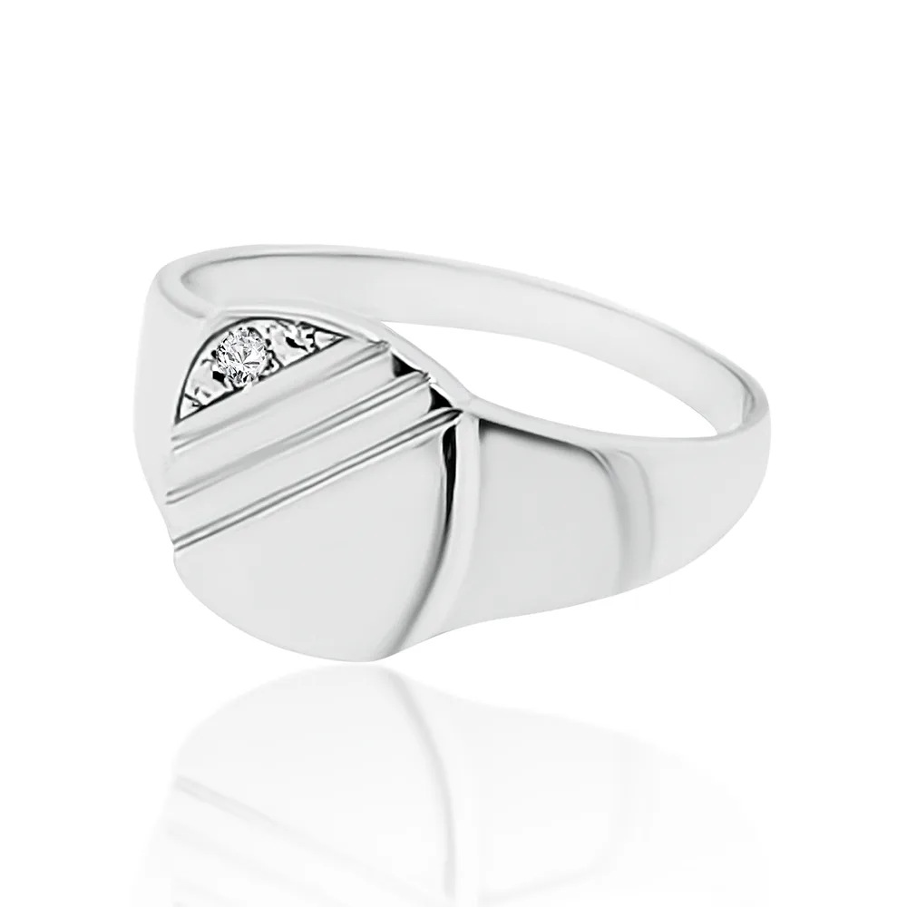 Sterling Silver Mens Wedding / Signet Ring with Cubic Zirconia Setting SKU-D6631 S/S