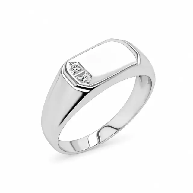 Sterling Silver Mens Wedding / Signet Ring with Cubic Zirconia Setting SKU-D3175 - S/S