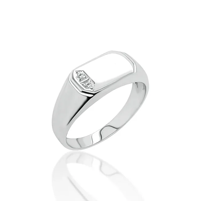 Sterling Silver Mens Wedding / Signet Ring with Cubic Zirconia Setting SKU-D3175 - S/S