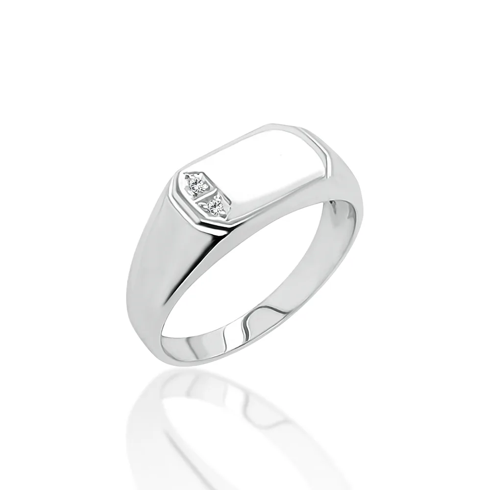 Sterling Silver Mens Wedding / Signet Ring with Cubic Zirconia Setting SKU-D3175 - S/S