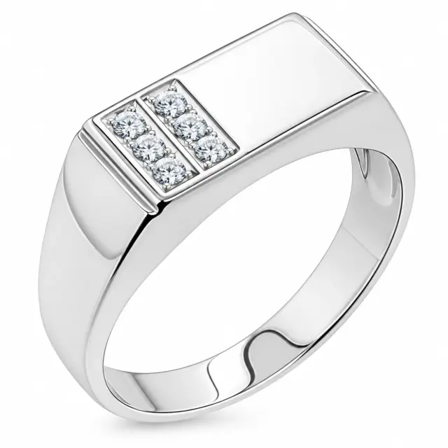 Sterling Silver Mens Wedding / Signet Ring with Cubic Zirconia Setting SKU D5360- S/S