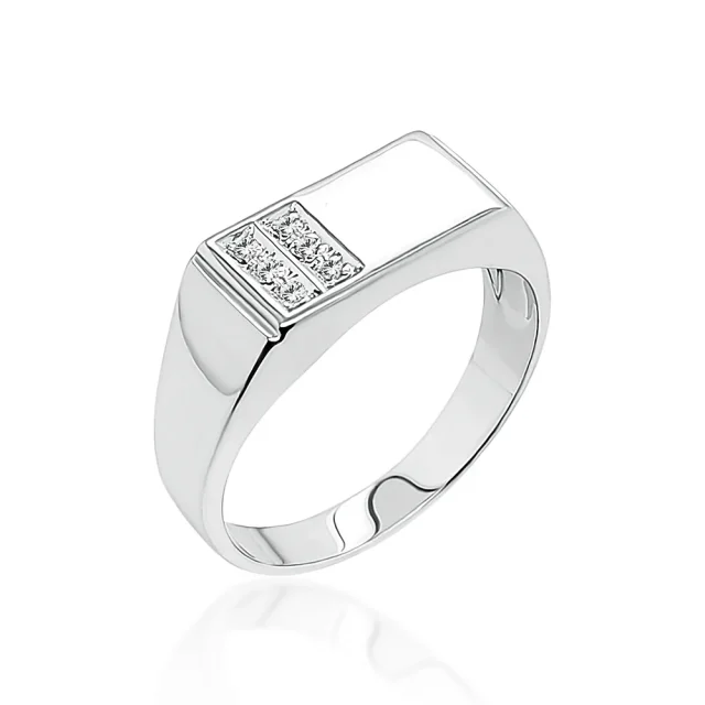 Sterling Silver Mens Wedding / Signet Ring with Cubic Zirconia Setting SKU D5360- S/S