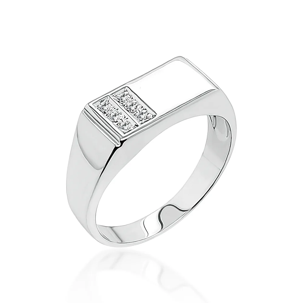 Sterling Silver Mens Wedding / Signet Ring with Cubic Zirconia Setting SKU D5360- S/S