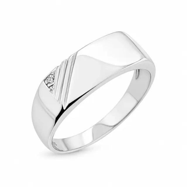 Sterling Silver Mens Wedding / Signet Ring with Cubic Zirconia Setting SKU-D6598 -S/S