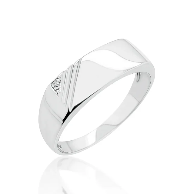 Sterling Silver Mens Wedding / Signet Ring with Cubic Zirconia Setting SKU-D6598 -S/S