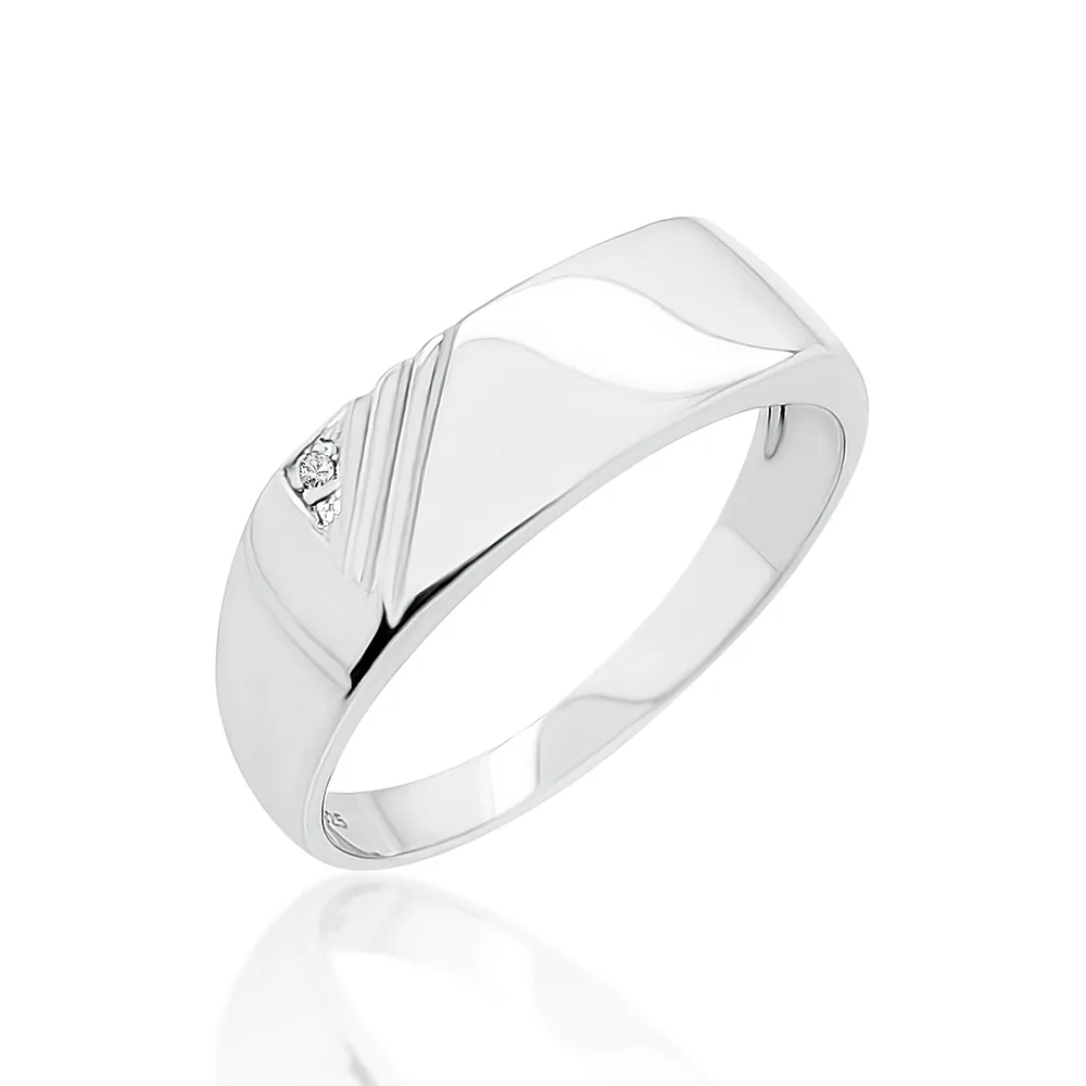 Sterling Silver Mens Wedding / Signet Ring with Cubic Zirconia Setting SKU-D6598 -S/S