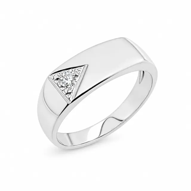 Sterling Silver Mens Wedding / Signet Ring with Cubic Zirconia Setting SKU-D6600 - S/S