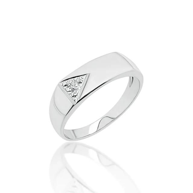 Sterling Silver Mens Wedding / Signet Ring with Cubic Zirconia Setting SKU-D6600 - S/S