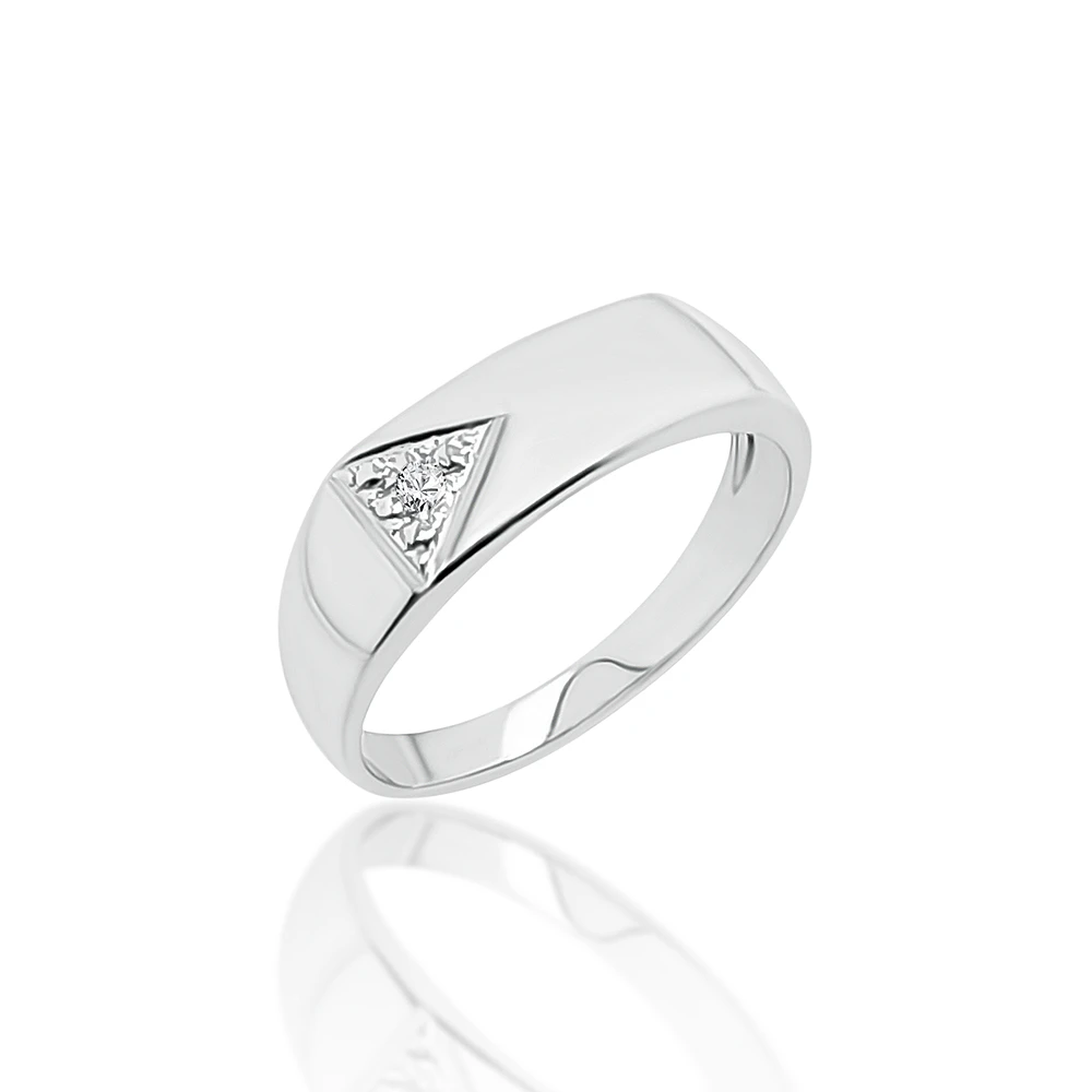Sterling Silver Mens Wedding / Signet Ring with Cubic Zirconia Setting SKU-D6600 - S/S