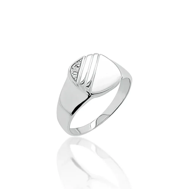 Sterling Silver Mens Wedding / Signet Ring with Cubic Zirconia Setting SKU-D6631 S/S