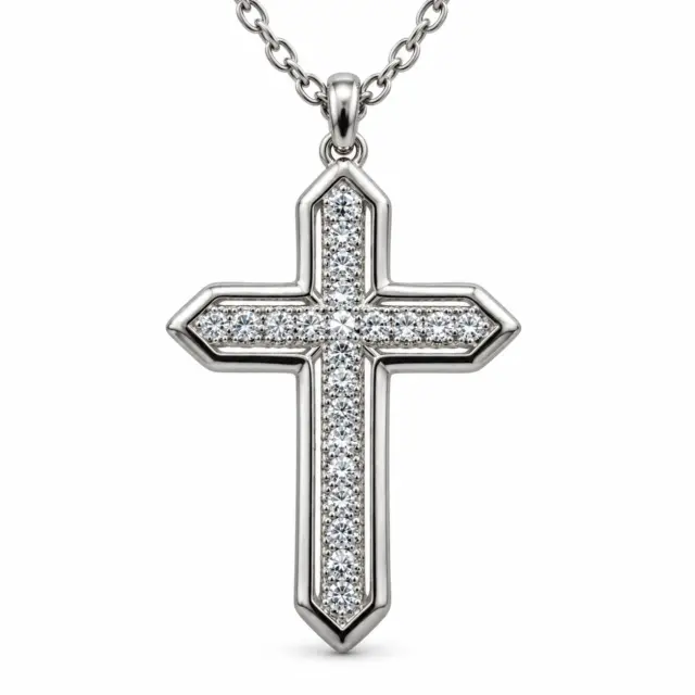 Sterling Silver Micro Set CZ Cross Pendant Necklace – Classic Faith Design - XL022624B